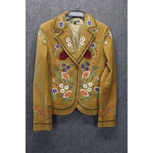 Yank Embroidered Velvet Blazer Mustard Golden Boho Western Medium
